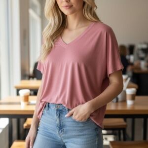 Elegant Dusty Rose V-Neck Women's Tunic Top